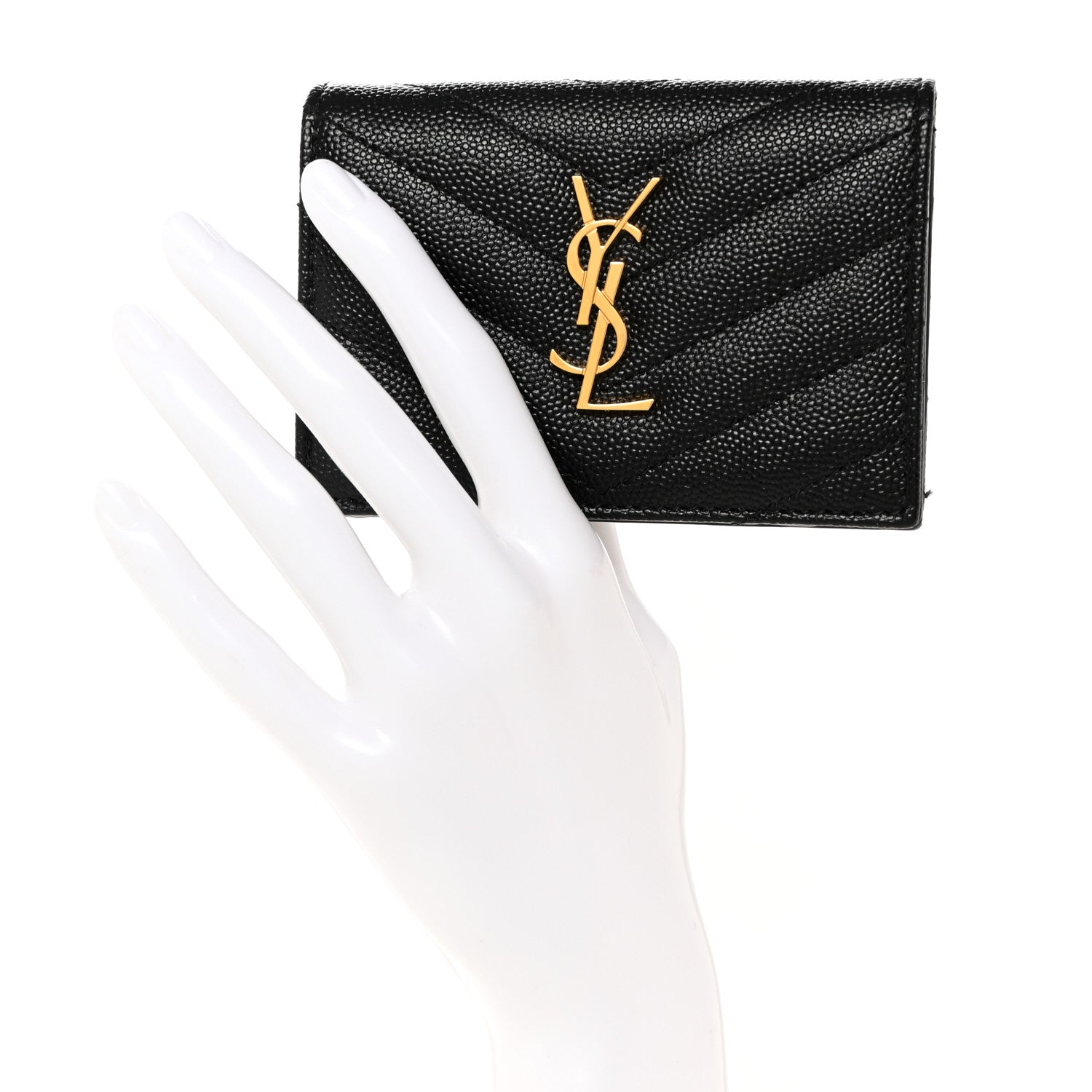 Saint Laurent Grain De Poudre Matelasse Chevron Monogram Flap Card Case Black Black 2 of 11