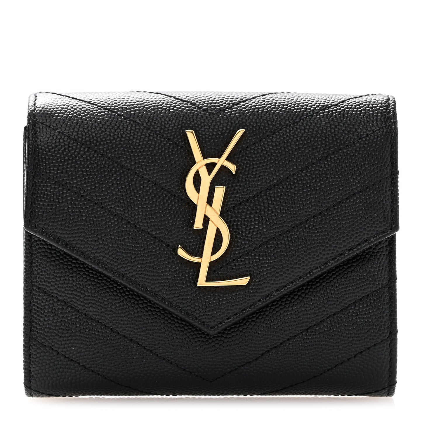 Grain De Poudre Matelasse Chevron Monogram Compact Tri Fold Wallet Black
