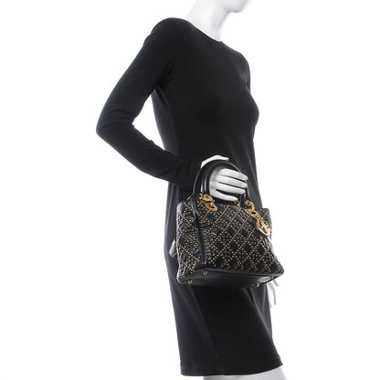Christian Dior Lambskin Studded Cannage Medium Lady Dior Black 3 of 8