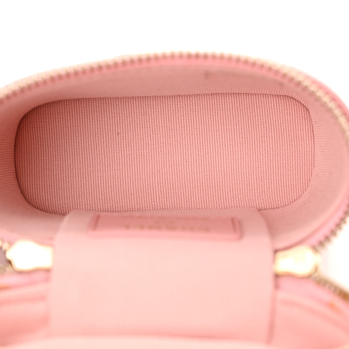 Caviar Quilted Small Handle With Care Vanity Case With Chain Pink