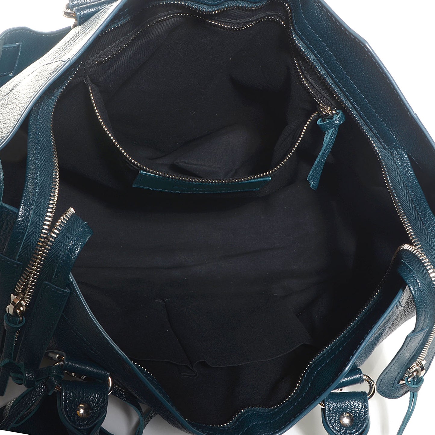 Chevre Silver Metallic Edge Hardware City Bleu Paon