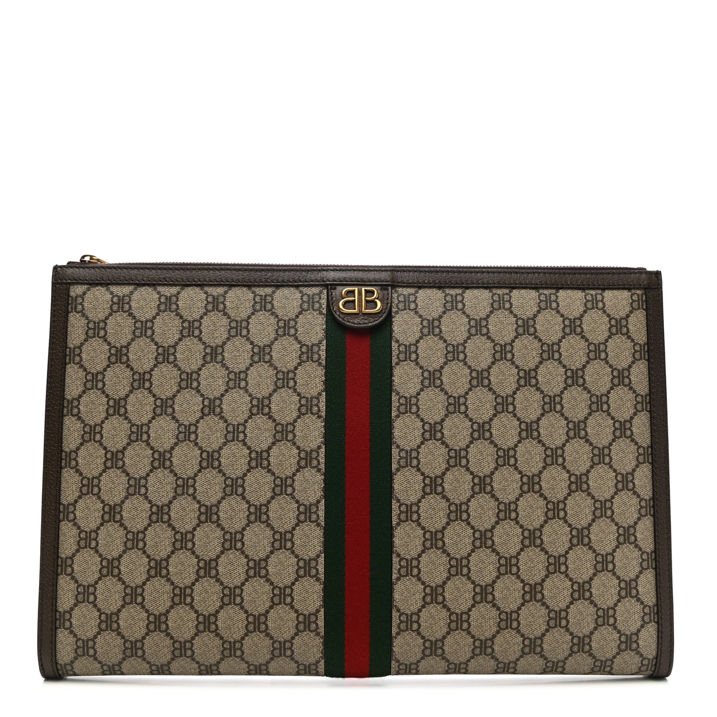 X BALENCIAGA BB Supreme Monogram Web Ophidia Laptop Pouch Beige New Acero