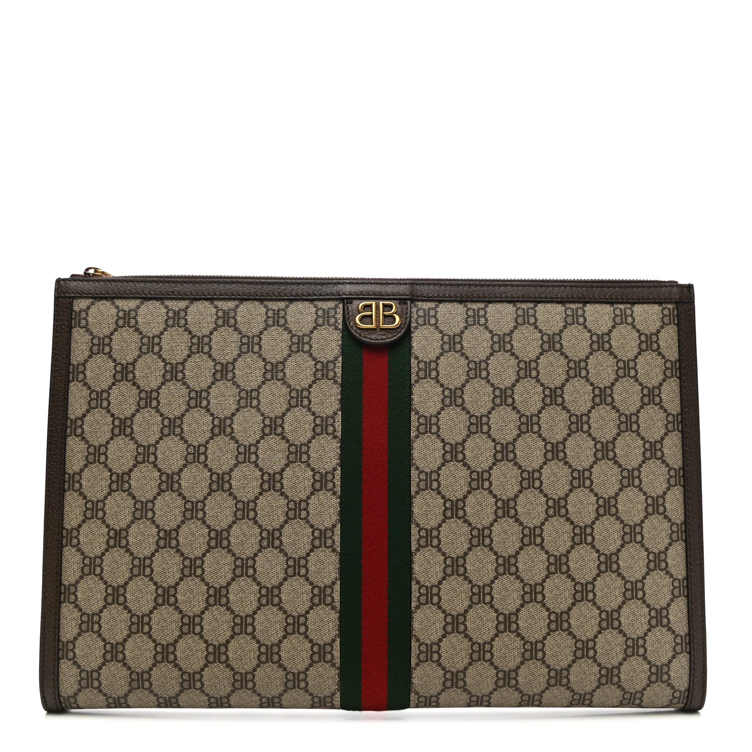 Gucci X BALENCIAGA BB Supreme Monogram Web Ophidia Laptop Pouch Beige New Acero 1 of 7