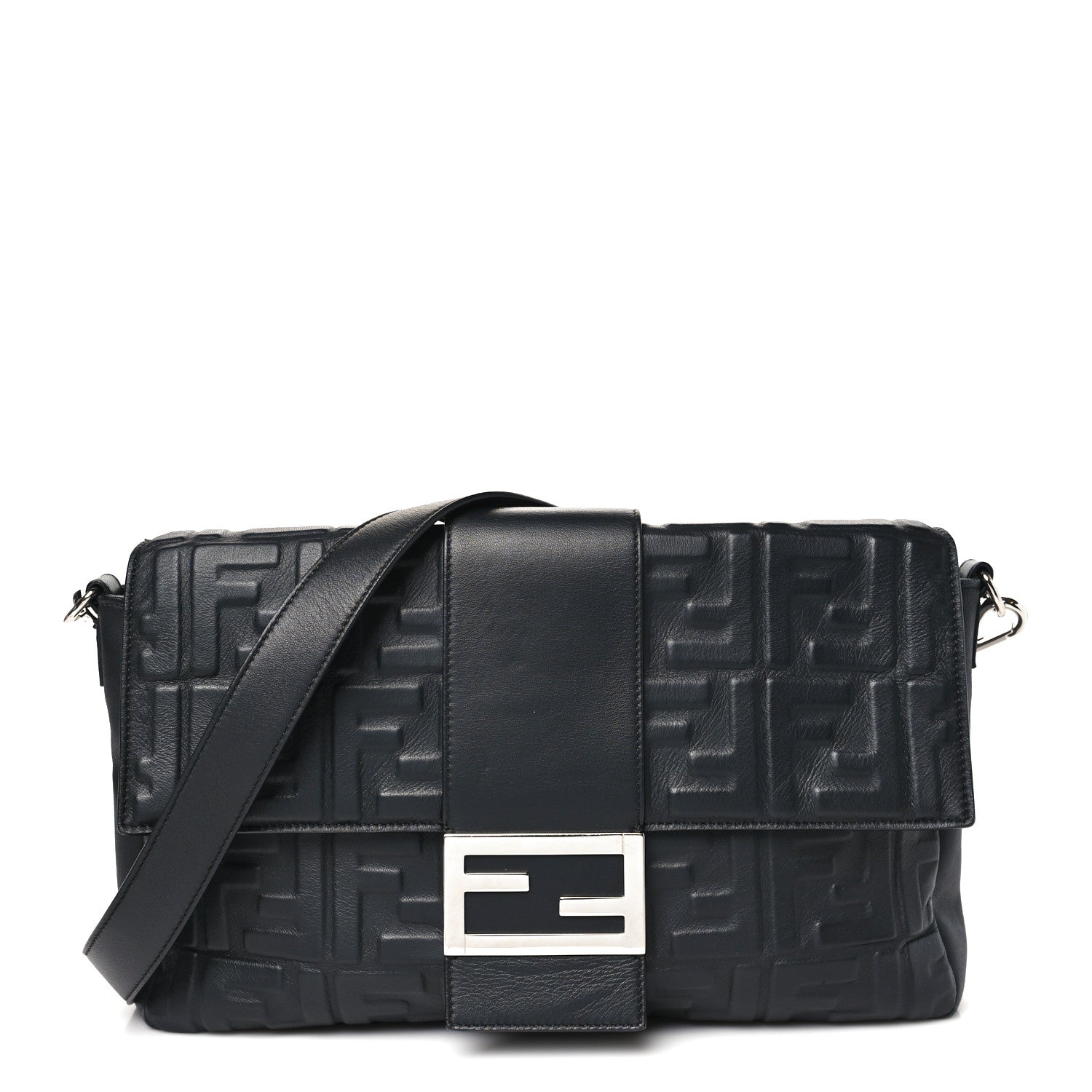 Fendi Nappa FF 1974 Embossed Large Baguette Black 1 of 11