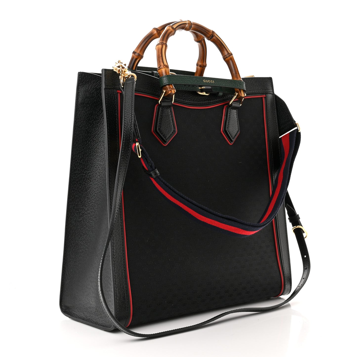 Mini Vintage GG Supreme Monogram Textured Dollar Calfskin Web Large Diana Tote Bag Black