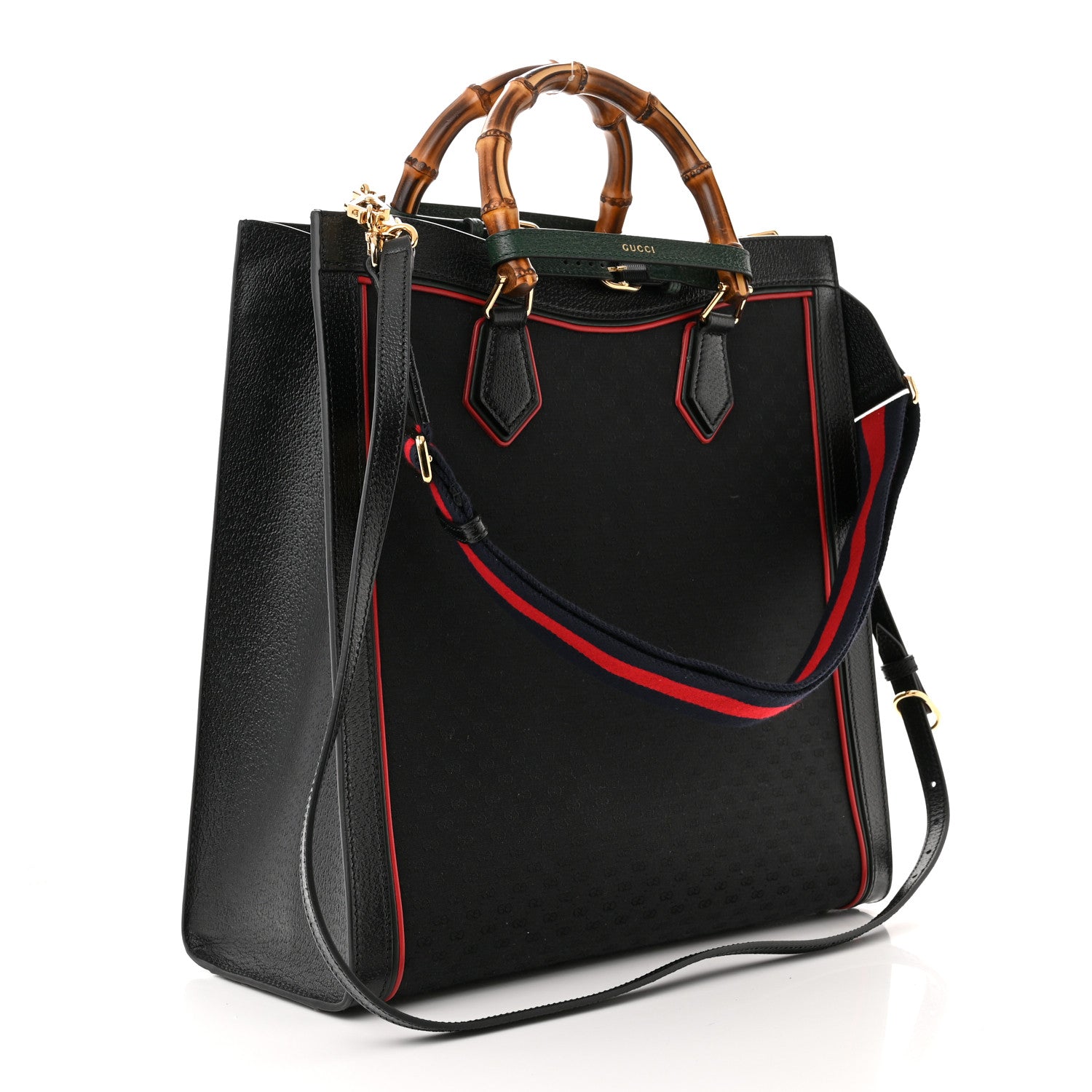 Gucci Mini Vintage GG Supreme Monogram Textured Dollar Calfskin Web Large Diana Tote Bag Black 3 of 12