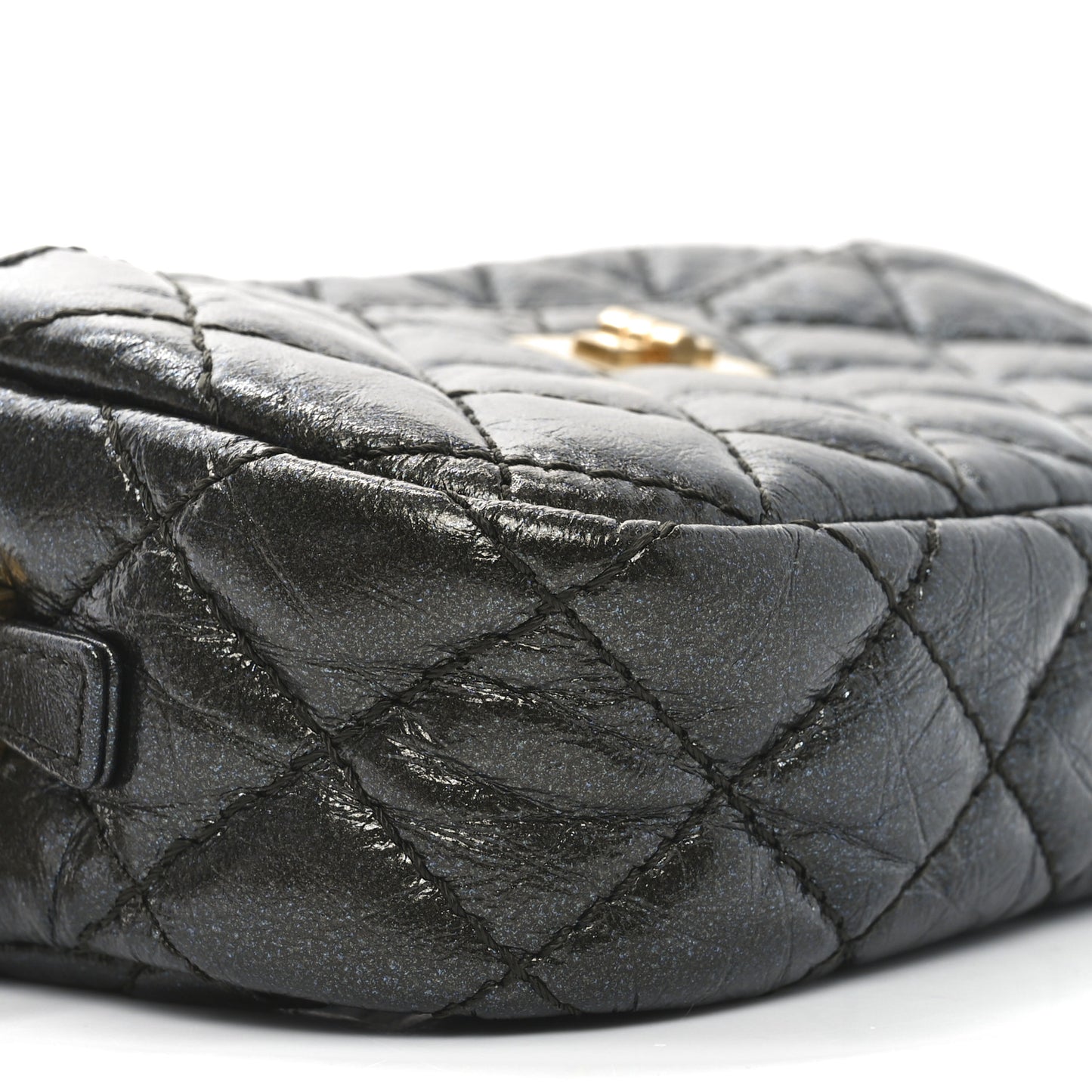Metallic Aged Calfskin Quilted Mini Reissue Camera Case Ruthenium