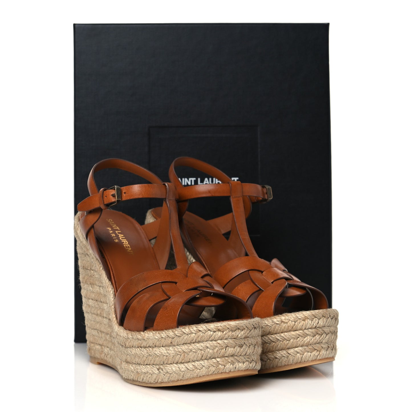Calfskin 85 Platform Espadrille Wedge Sandals 38.5 Brown