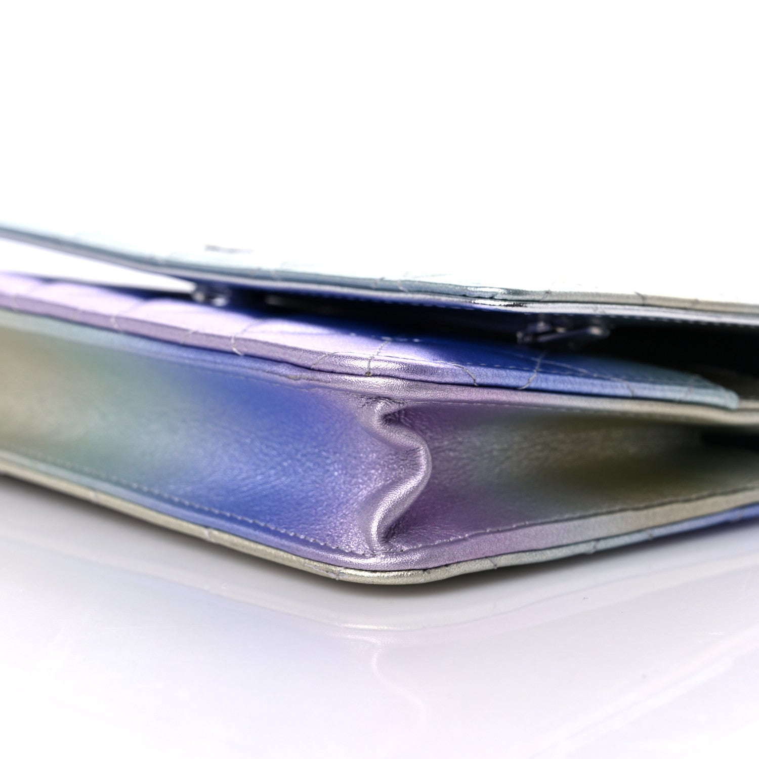 Chanel Gradient Metallic Calfskin Quilted Wallet On Chain WOC Silver Blue Yellow Purple 10 of 11