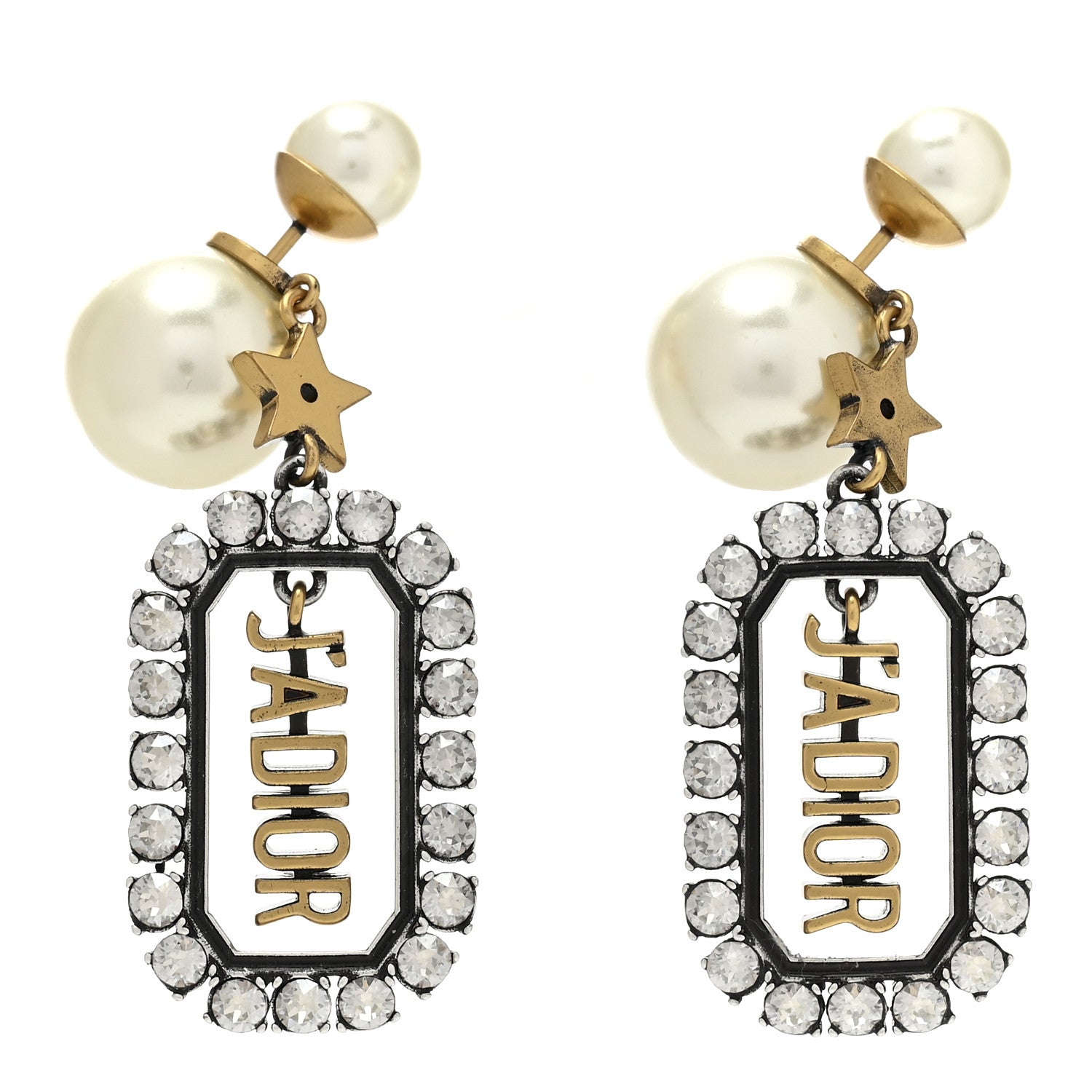 Christian Dior Pearl Crystal J'Adior Rectangle Tribales Earrings Antique Gold 1 of 4