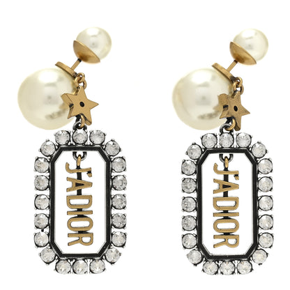 Christian Dior Pearl Crystal J'Adior Rectangle Tribales Earrings Antique Gold 1 of 4