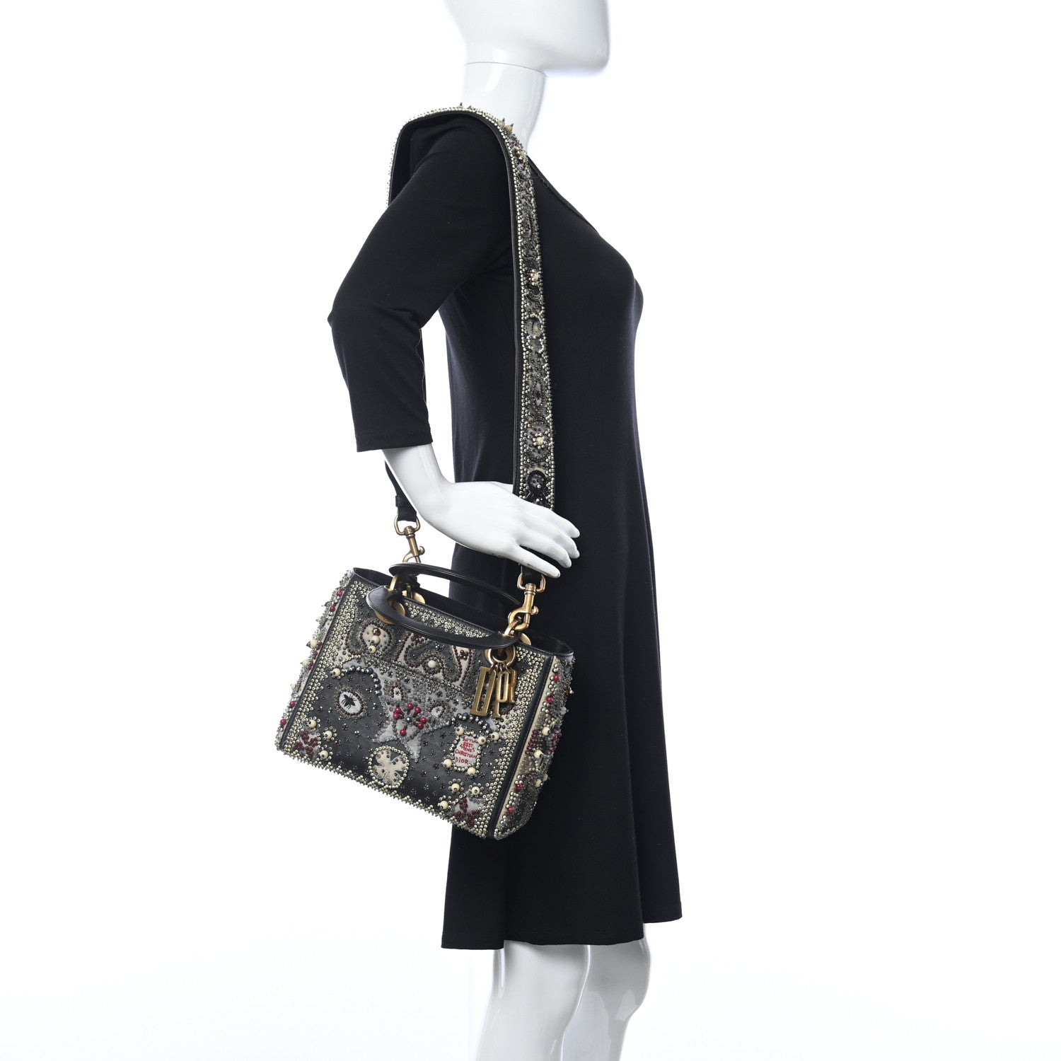 Christian Dior Calfskin Beaded Medium Lady Dior Black Multicolor 2 of 10