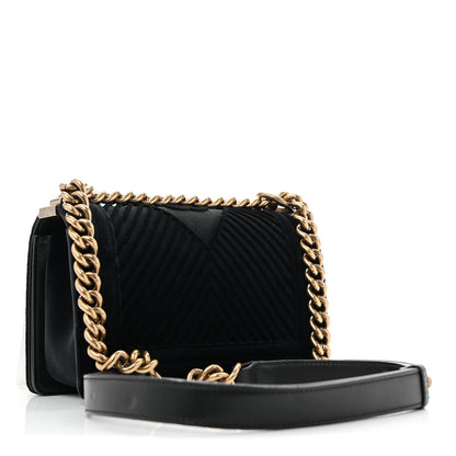 Chanel Velvet Chevron Quilted Small Boy Flap Black 3 of 12
