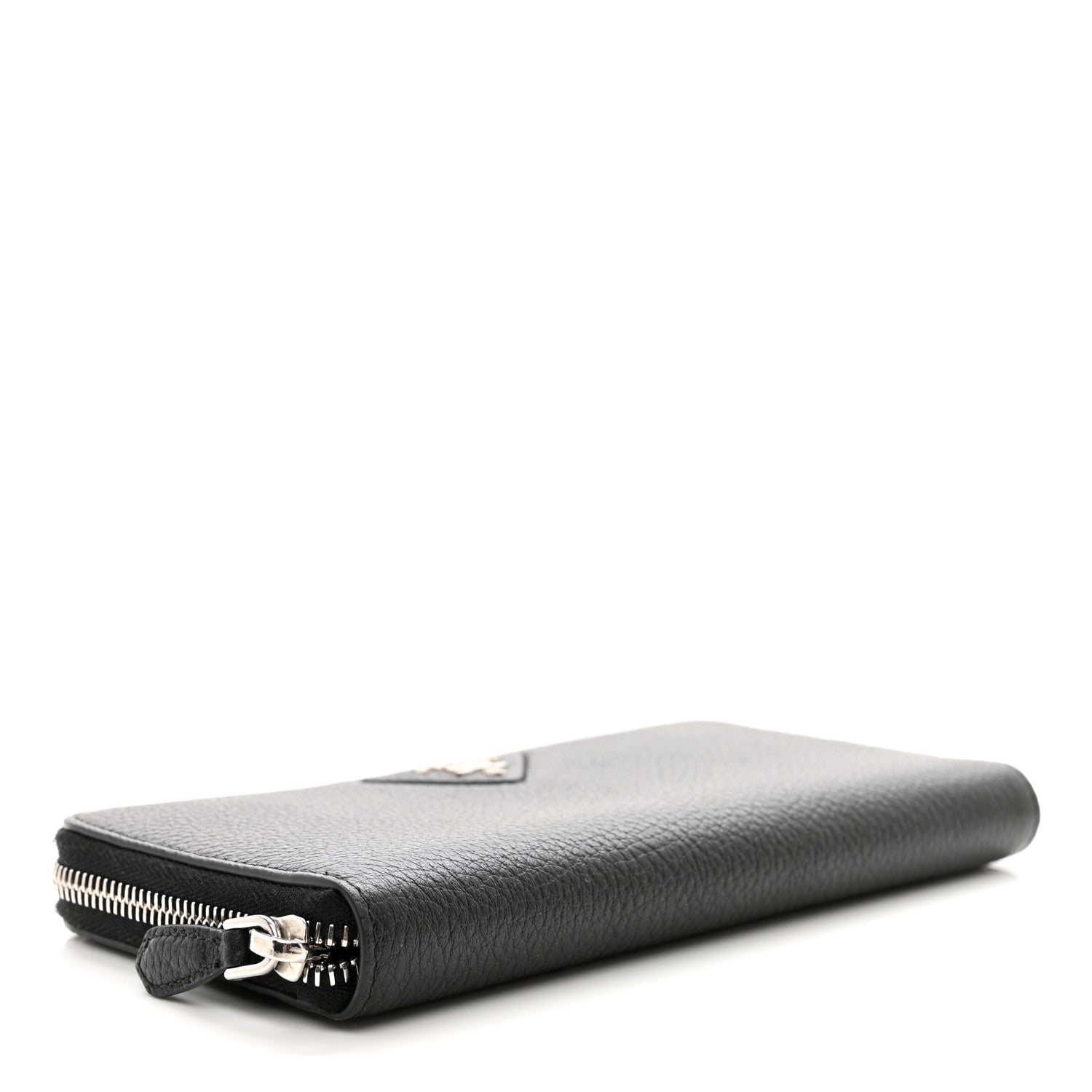 Prada Vitello Daino Triangle Zip Around Wallet Black 4 of 7