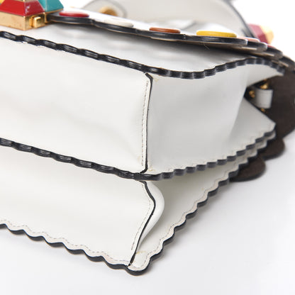 Fendi Calfskin Grommet Scalloped Kan I Shoulder Bag White Black Multicolor 9 of 10