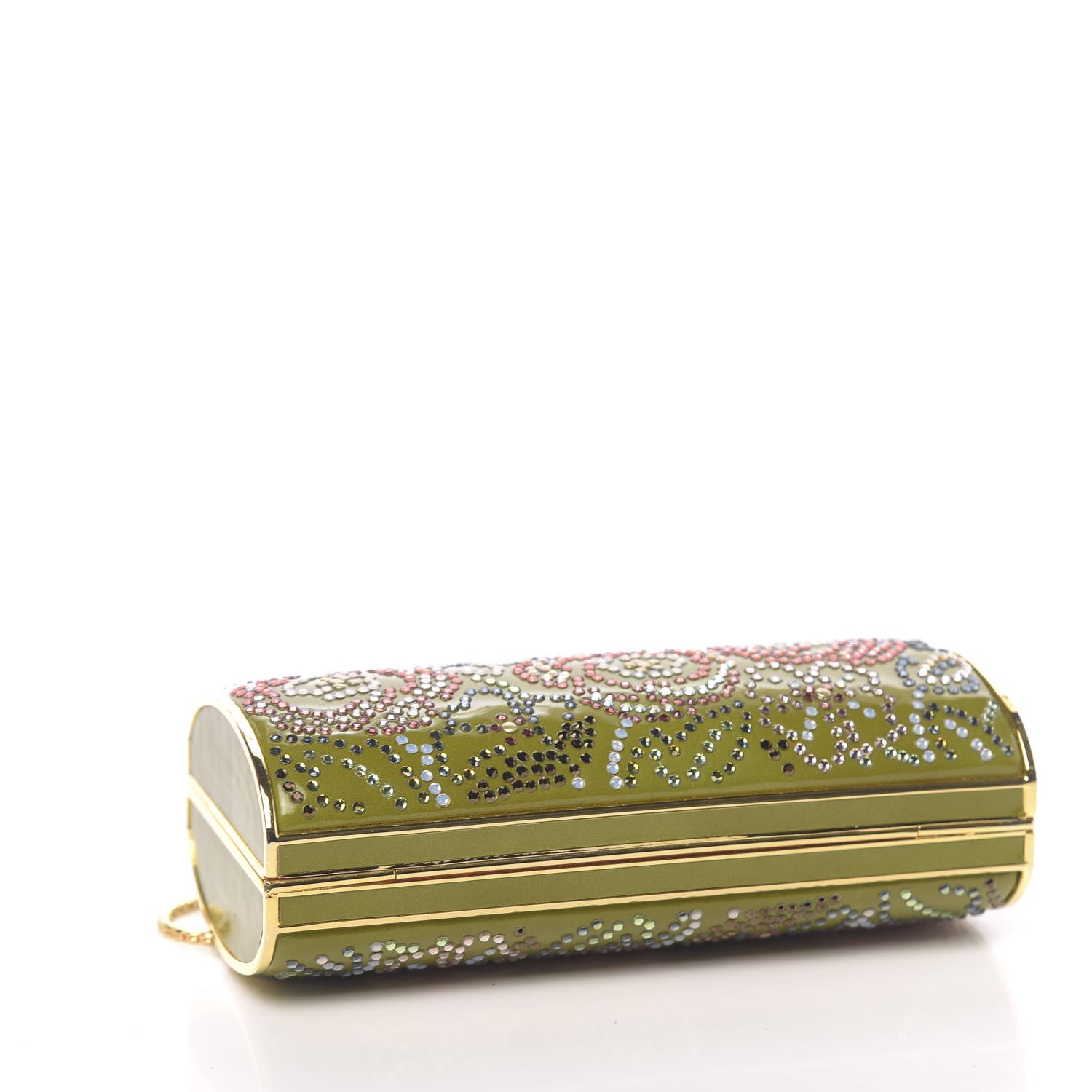 Judith Leiber Patent Crystal Clutch Green Gold 5 of 10