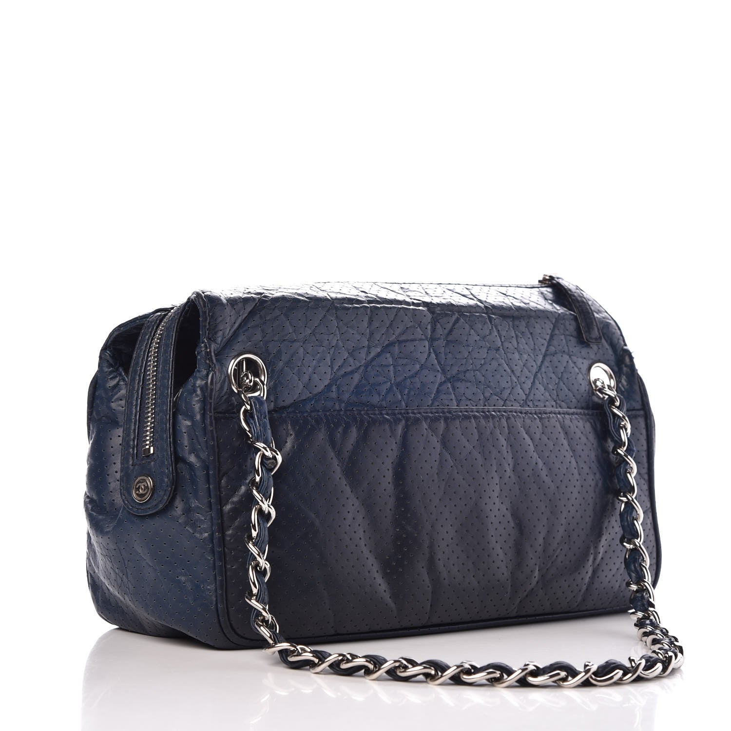 Chanel Calfskin Perforated 50's Satchel Marine Fonce 3 of 9