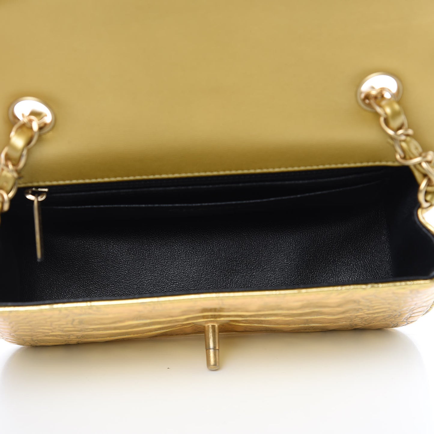 Metallic Calfskin Crocodile Embossed Cocodile Rectangular Mini Flap Gold