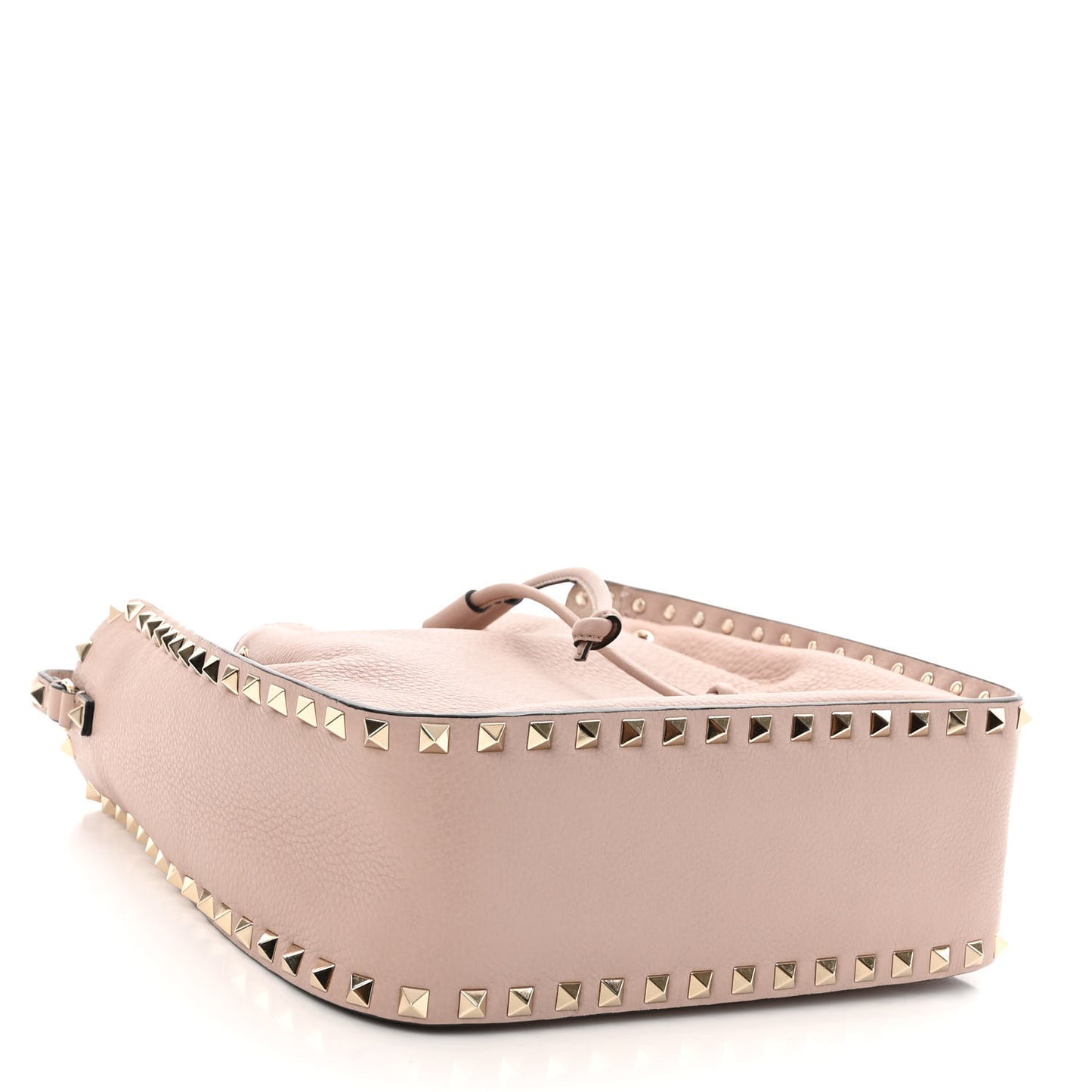 Grained Calfskin Rockstud Bucket Bag Poudre