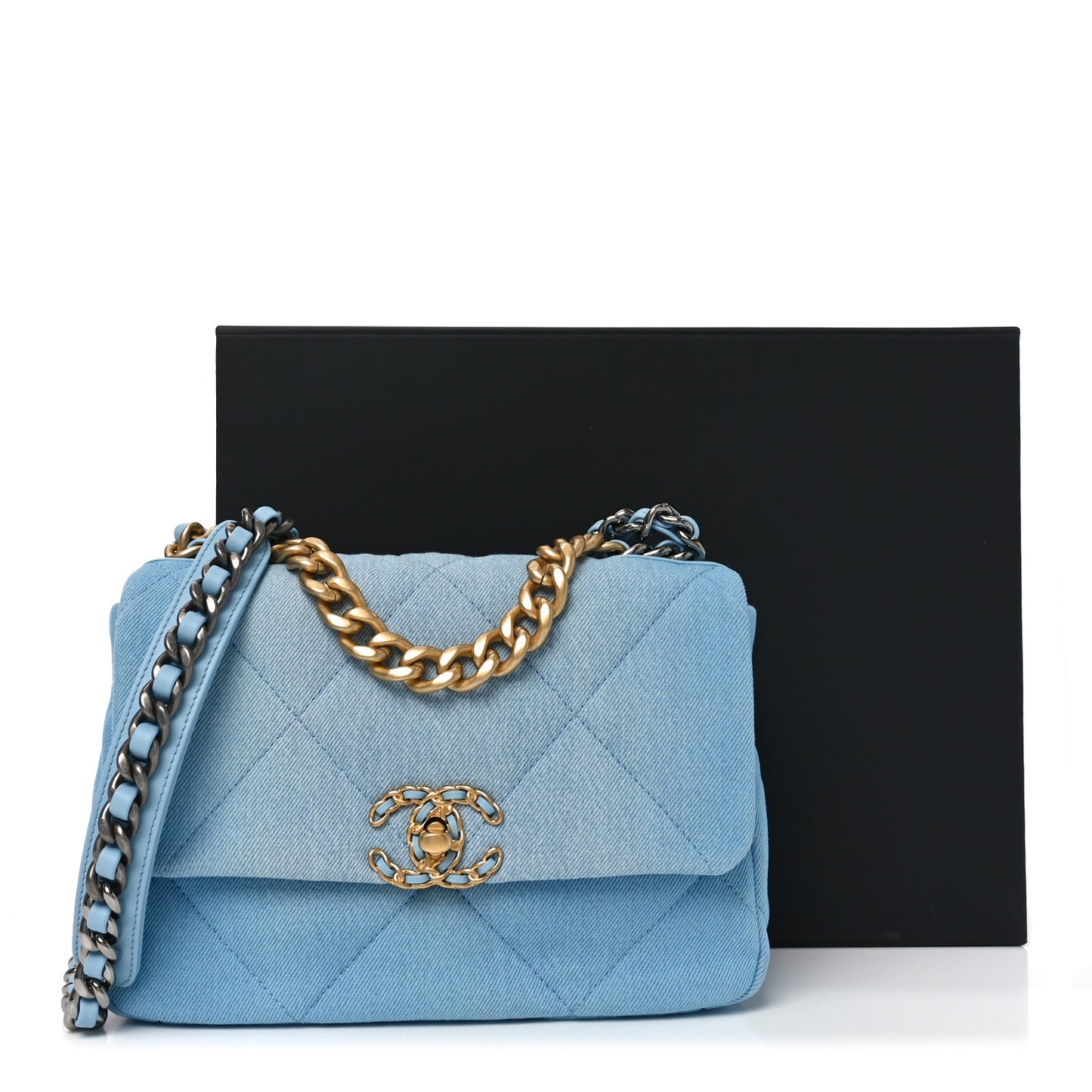 Denim Quilted Medium Chanel 19 Flap Light Blue