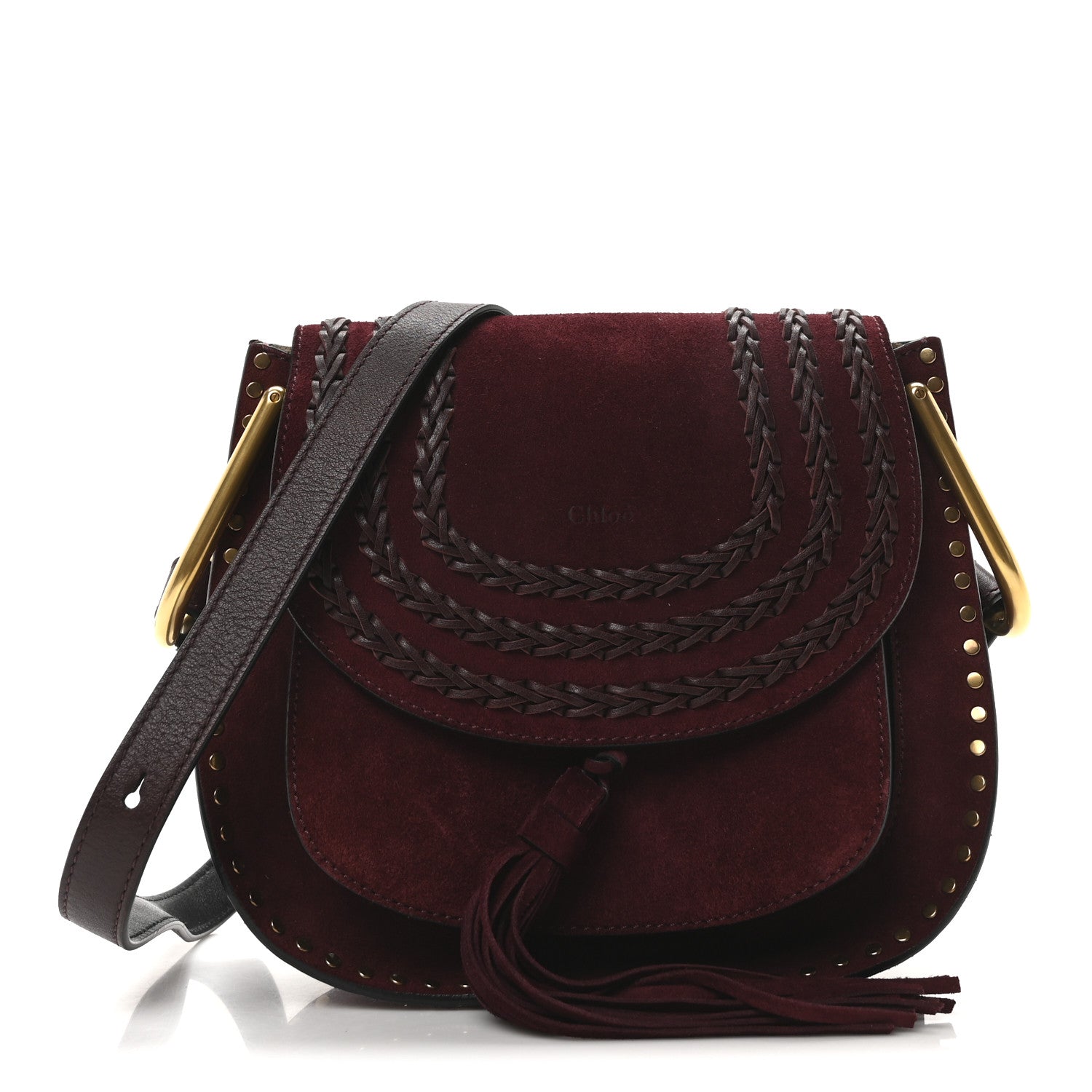 Chloe Suede Calfskin Braided Small Hudson Shoulder Bag Sienna Red 1 of 9