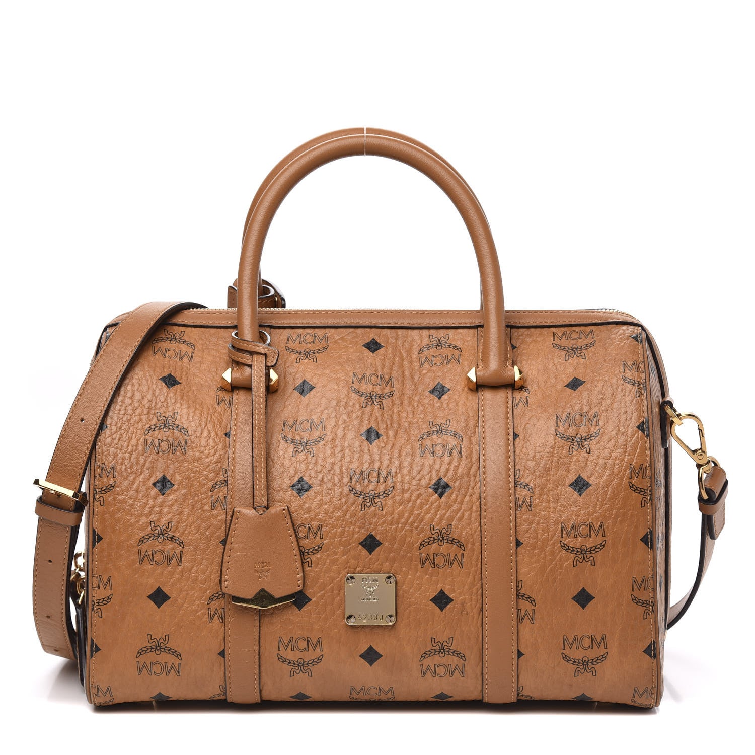 MCM Visetos Medium Boston Bag Cognac 1 of 11