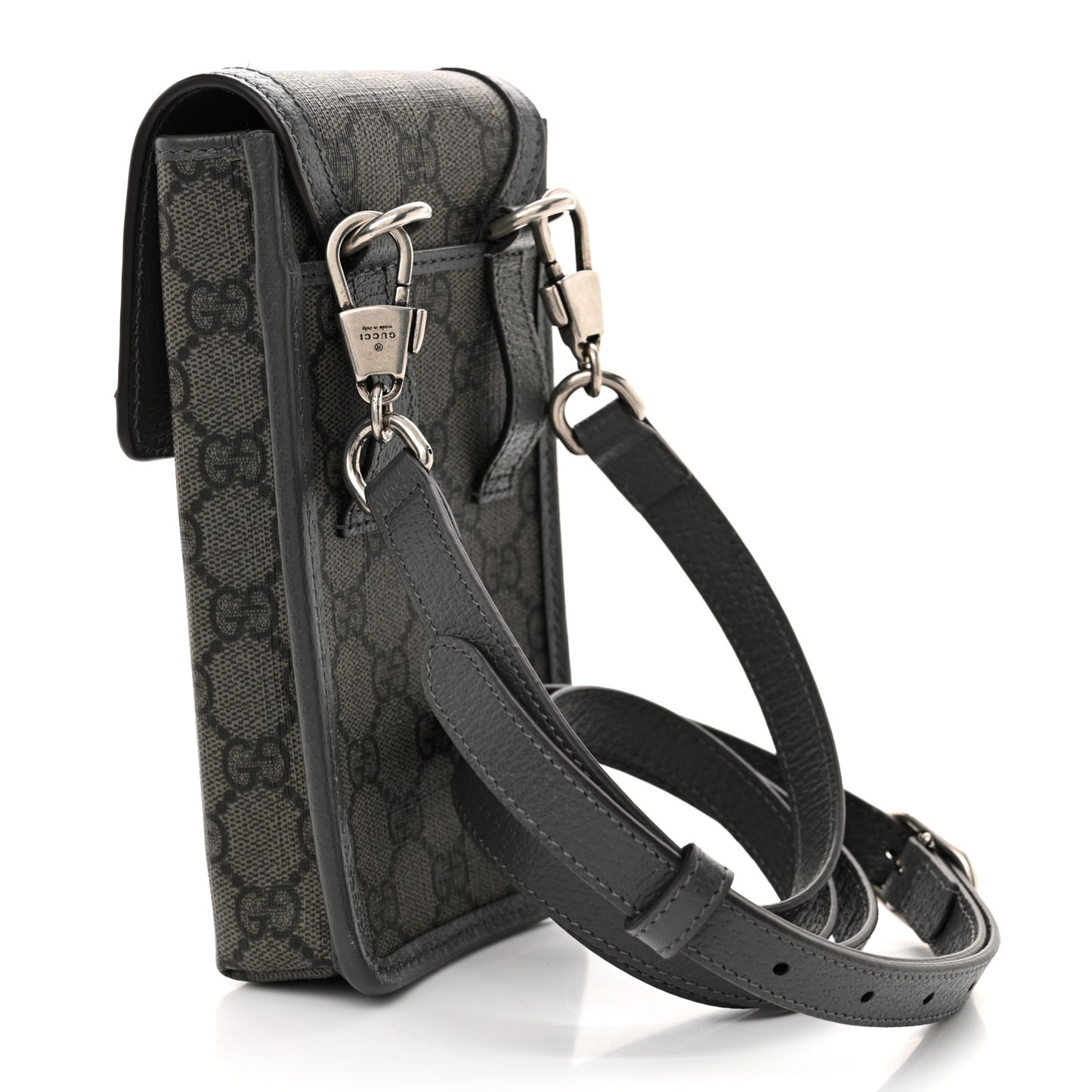 GG Supreme Monogram Textured Dollar Calfskin Phone Crossbody Bag Grey Black Graphite Grey