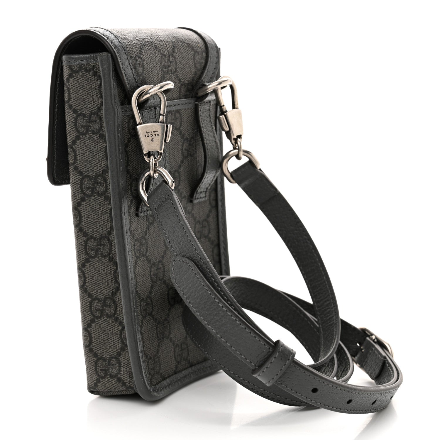 Gucci GG Supreme Monogram Textured Dollar Calfskin Phone Crossbody Bag Grey Black Graphite Grey 3 of 10