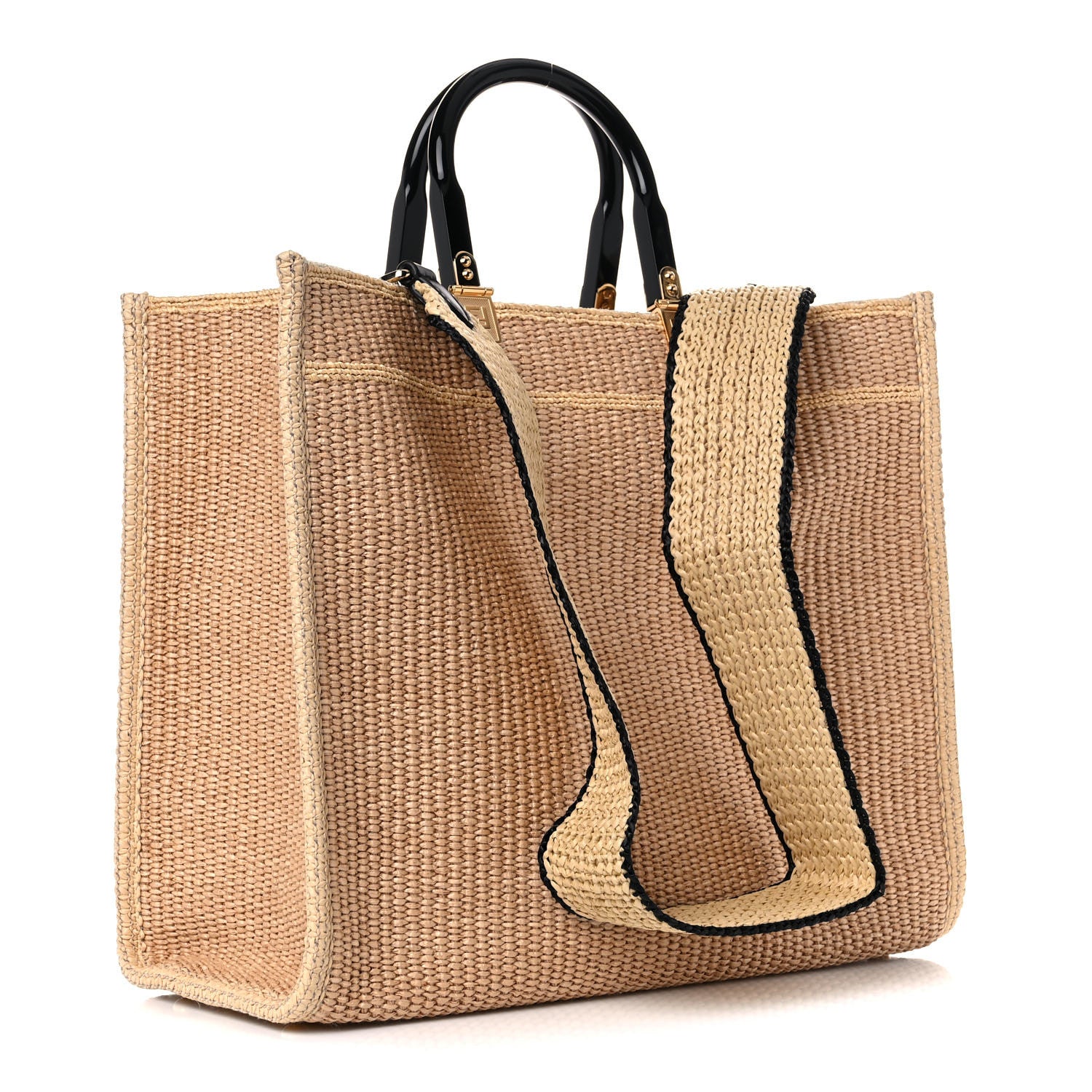 Fendi Raffia Plexiglass Medium Fendi Sunshine Shopper Tote Paglia Black 2 of 9