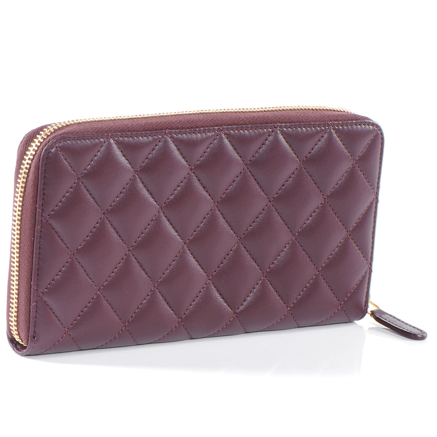Lambskin Quilted Zip Around Wallet Burgundy