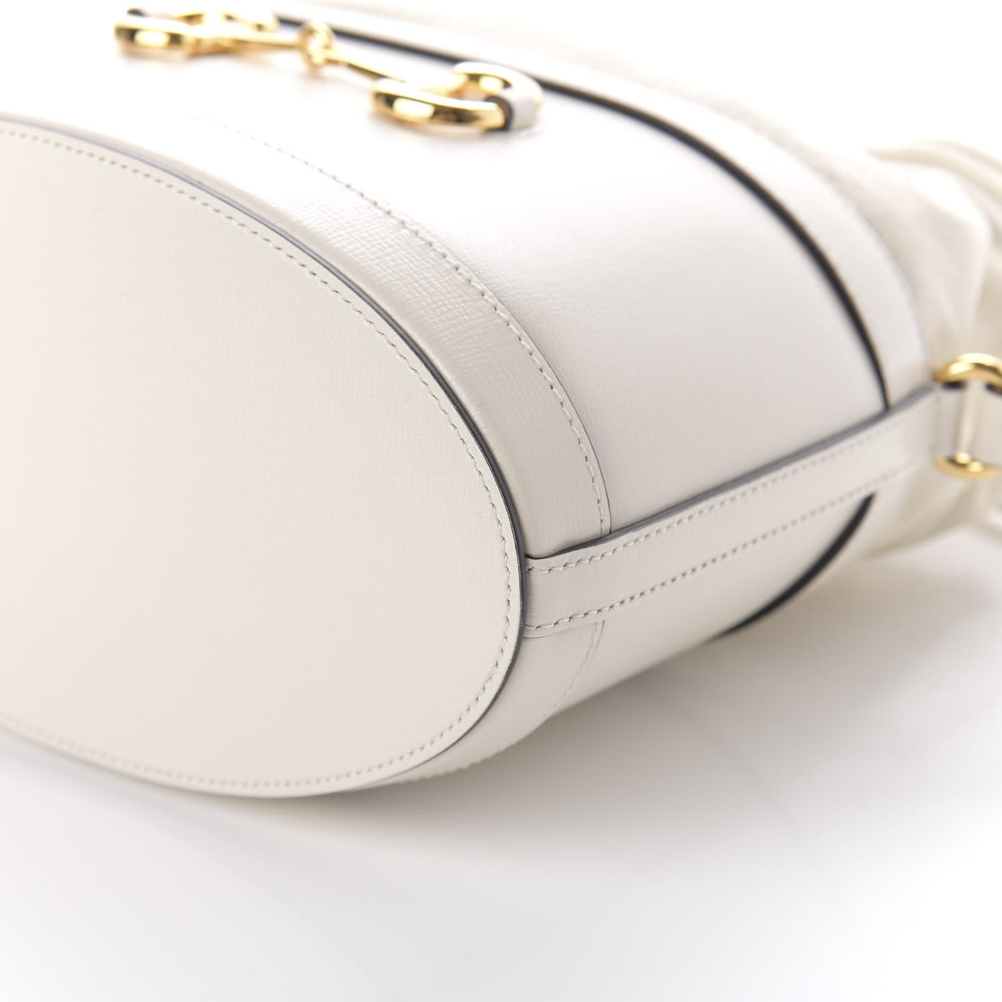Azalea Sakai Calfskin Horsebit 1955 Drawstring Bucket Bag Mystic White