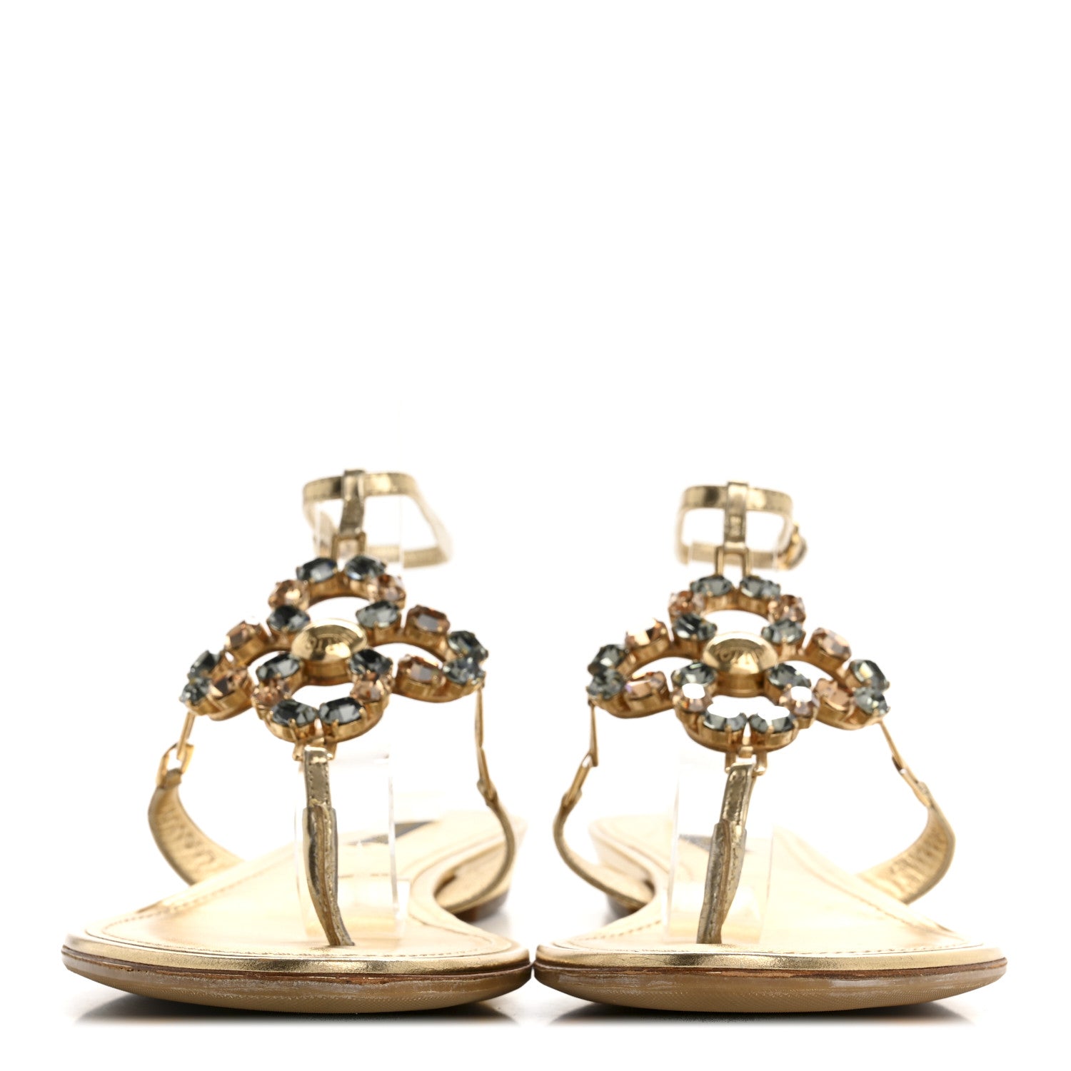 Louis Vuitton Metallic Calfskin Crystal Flower Thong Flat Sandals 37.5 Gold 3 of 14