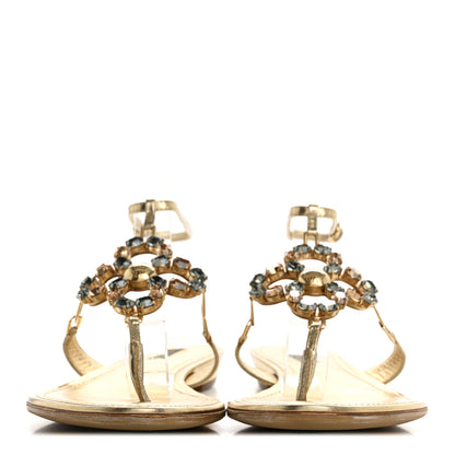 Louis Vuitton Metallic Calfskin Crystal Flower Thong Flat Sandals 37.5 Gold 3 of 14