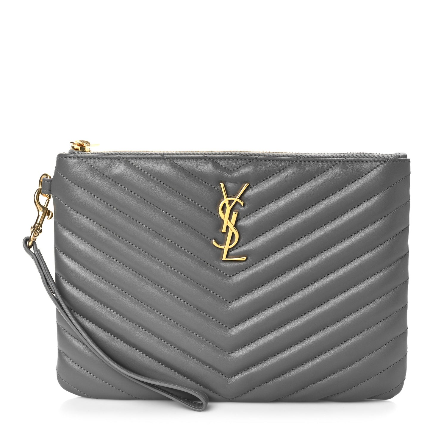 Calfskin Matelasse Chevron Monogram A5 Wristlet Earth