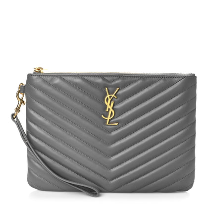 Saint Laurent Calfskin Matelasse Chevron Monogram A5 Wristlet Earth 1 of 9