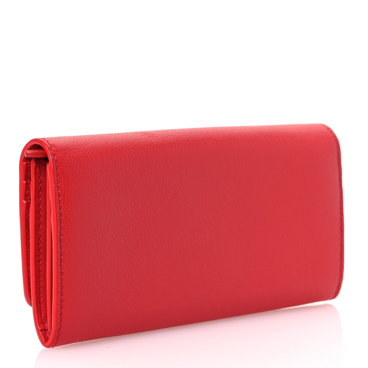 Grainy Calfskin Logo Henley Wallet  Red