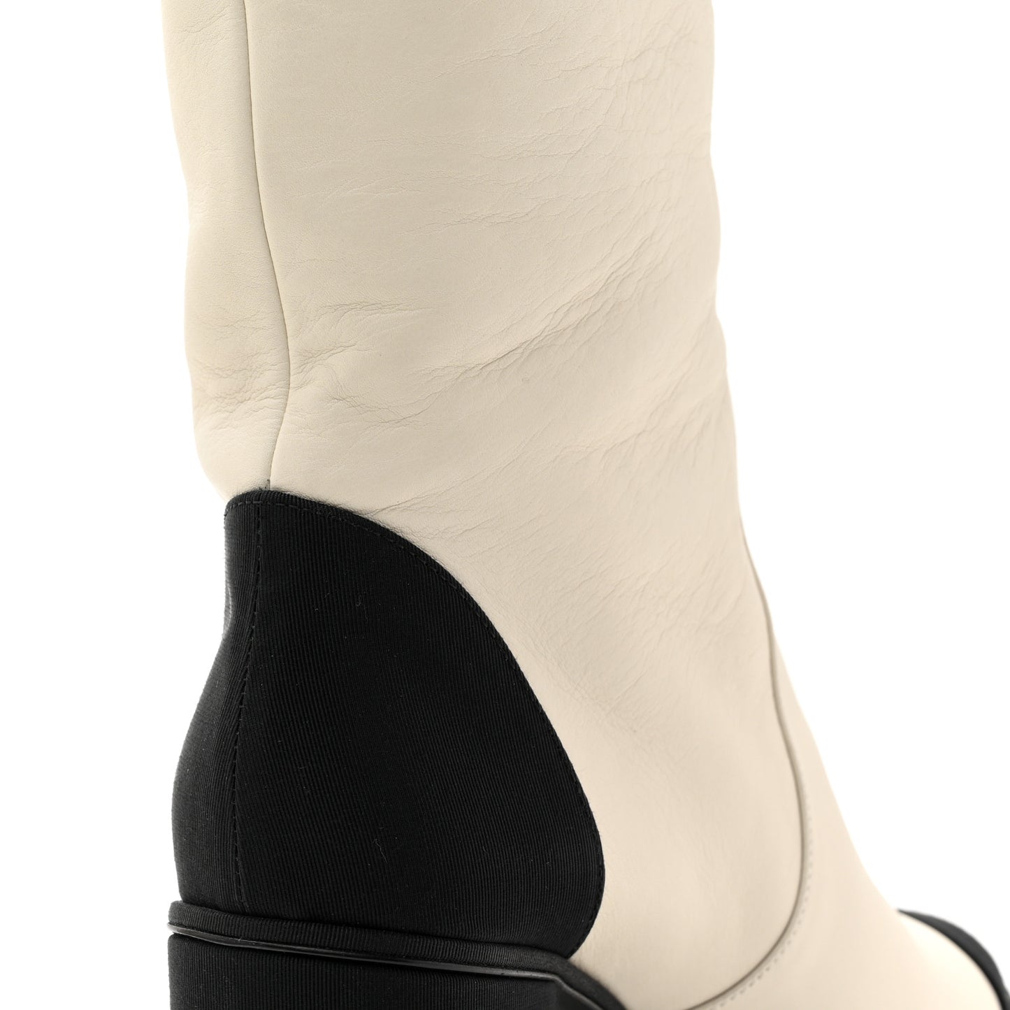 Calfskin Grosgrain Cap Toe Knee High Boots 39.5 White Black