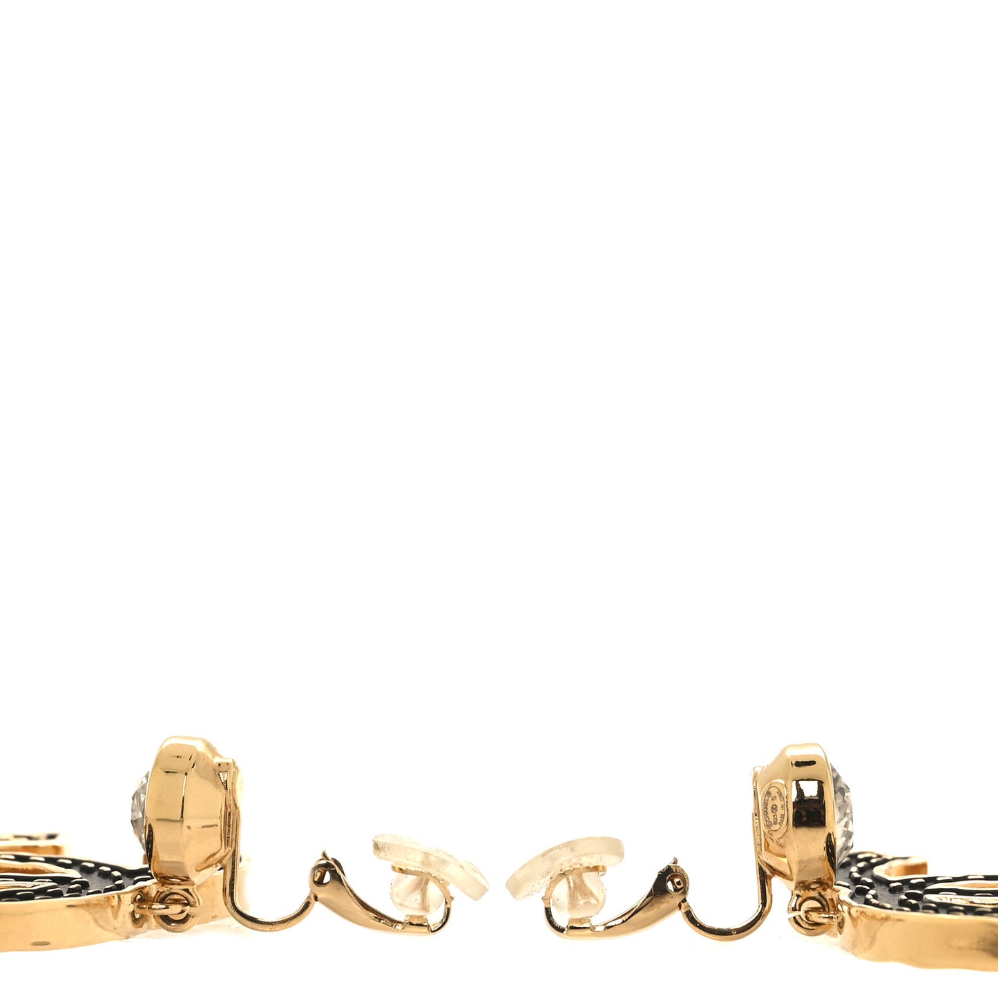 Metal Crystal CC Drop Clip On Earrings Gold Black