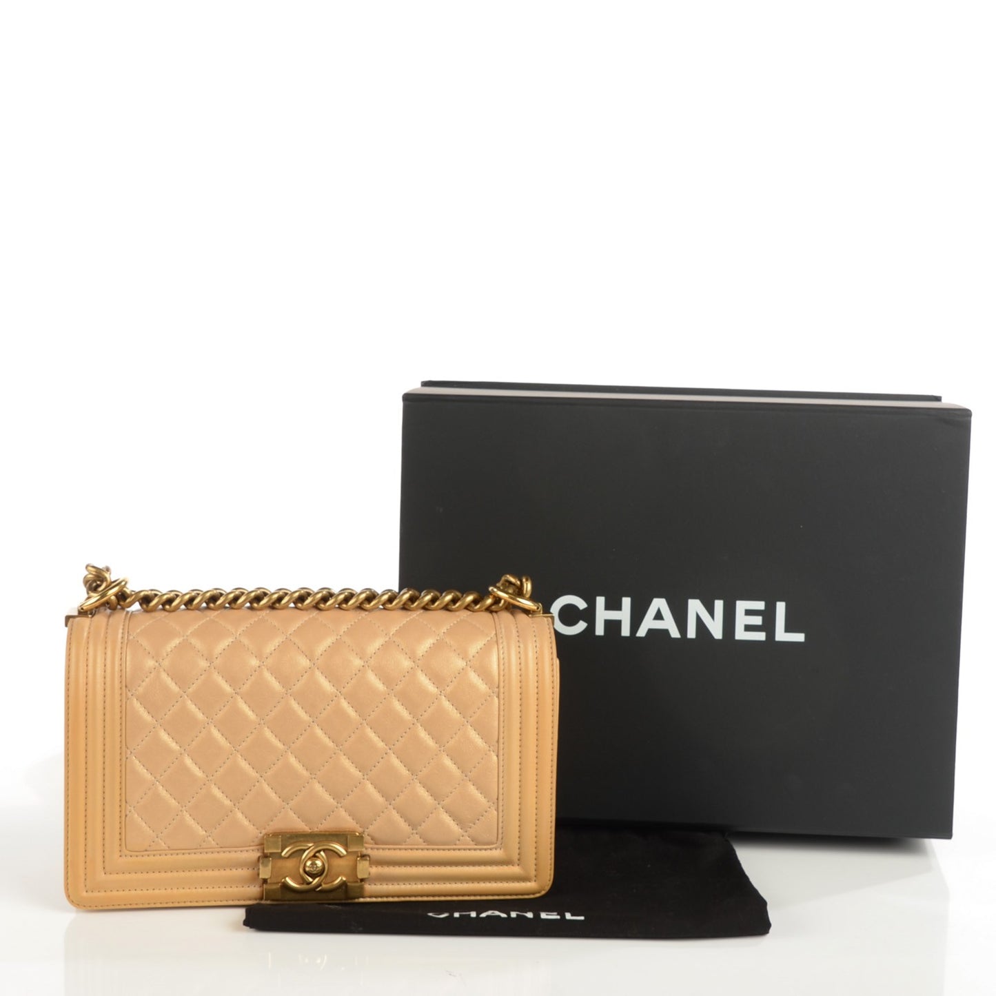 Metallic Calfskin Quilted Medium Boy Flap Gold