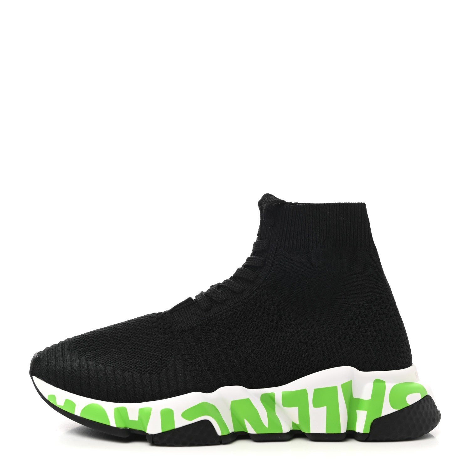 Balenciaga Knit Womens Speed Lace Up Graffiti Sneakers 37 Black White Fluo Green 1 of 8