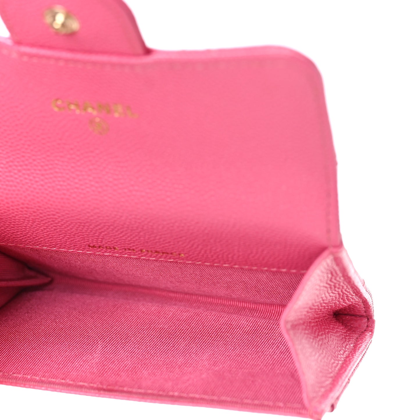 Caviar Quilted Flap Card Holder Wallet Pink