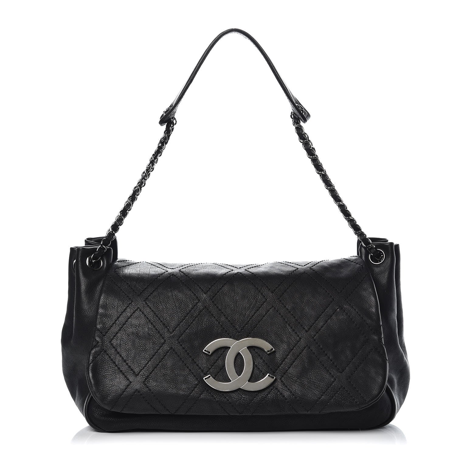 Chanel Calfskin Diamond Stitch Accordion Flap Black 1 of 8