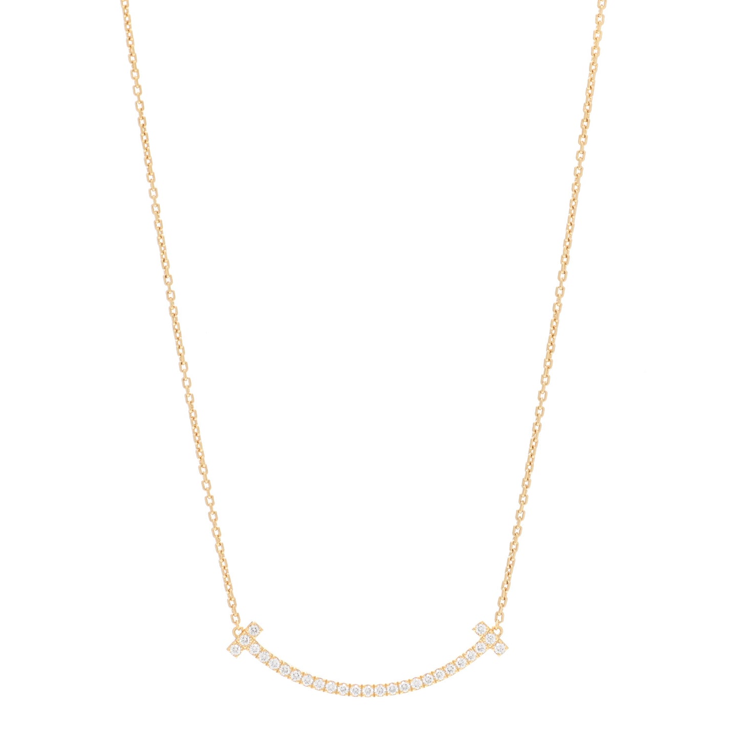 18K Yellow Gold Diamond Medium T Smile Pendant Necklace