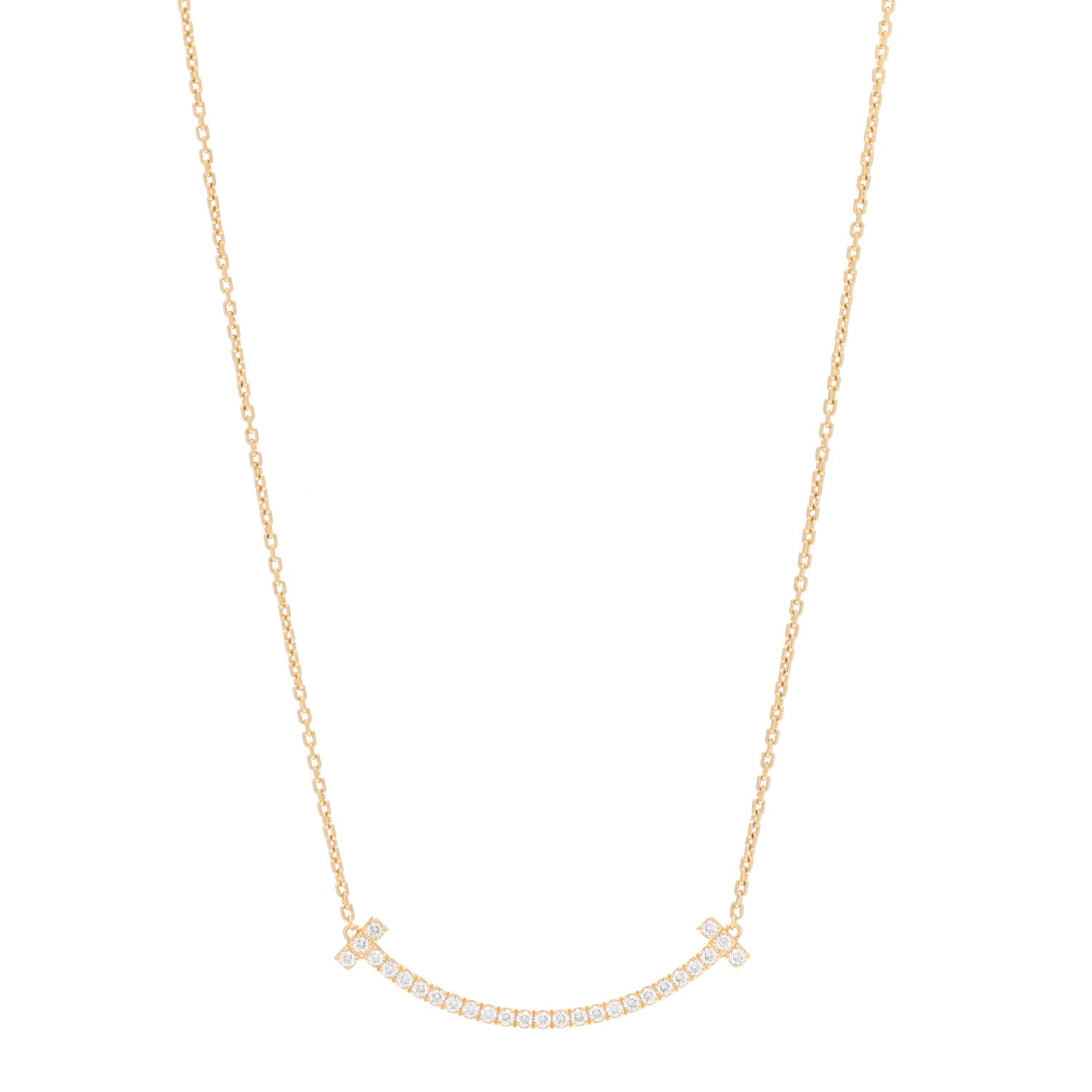 Tiffany 18K Yellow Gold Diamond Medium T Smile Pendant Necklace 1 of 7