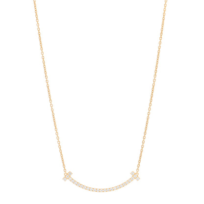 Tiffany 18K Yellow Gold Diamond Medium T Smile Pendant Necklace 1 of 7