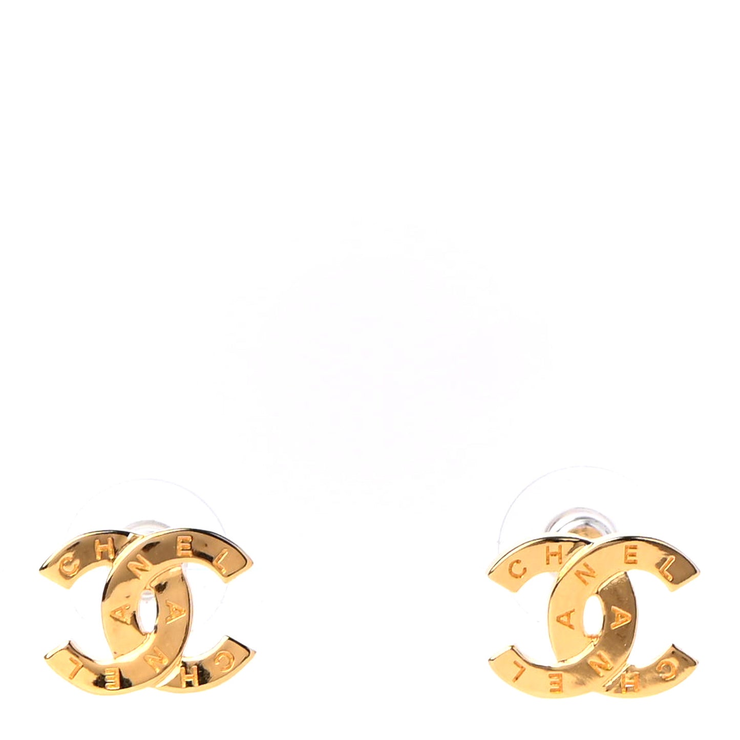 Metal CC Paris Button Stud Earrings Gold