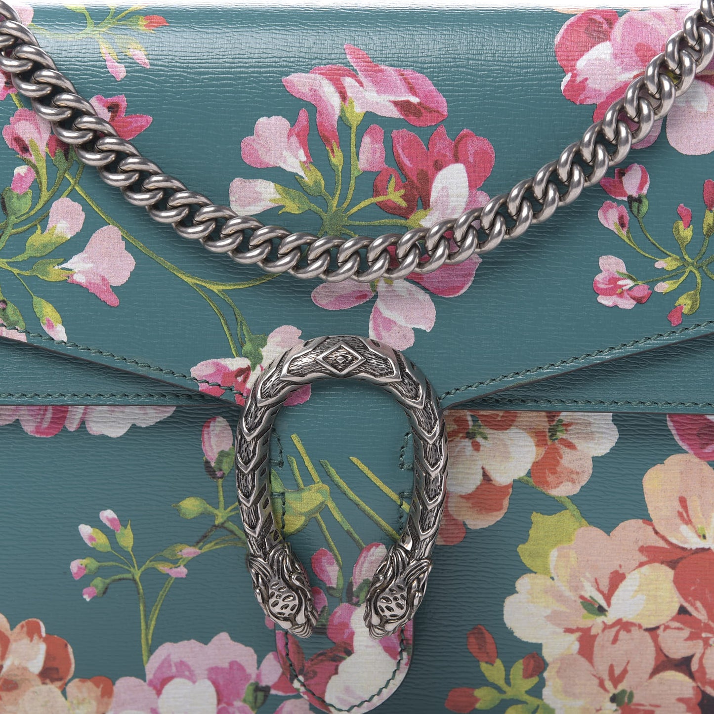 Calfskin Blooms Print Medium Dionysus Shoulder Bag Bright Emerald Multicolor