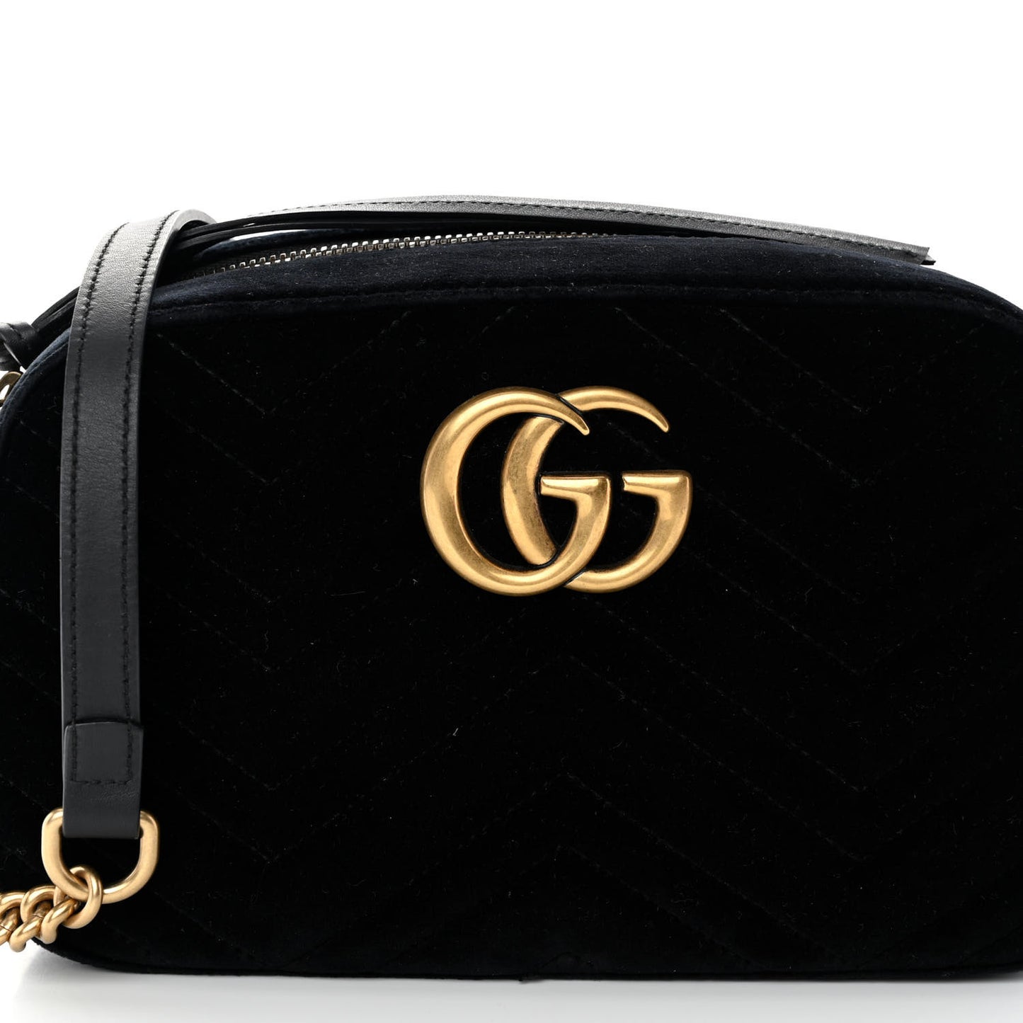 Velvet Matelasse Small GG Marmont Chain Shoulder Bag Black