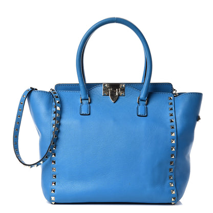 Valentino Garavani Vitello Rockstud Double Handle Tote Blue Fluo 1 of 14