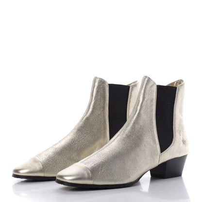 Chanel Fantasy Laminated Lambskin Cap Toe Ankle Boots 38 Gold 3 of 10